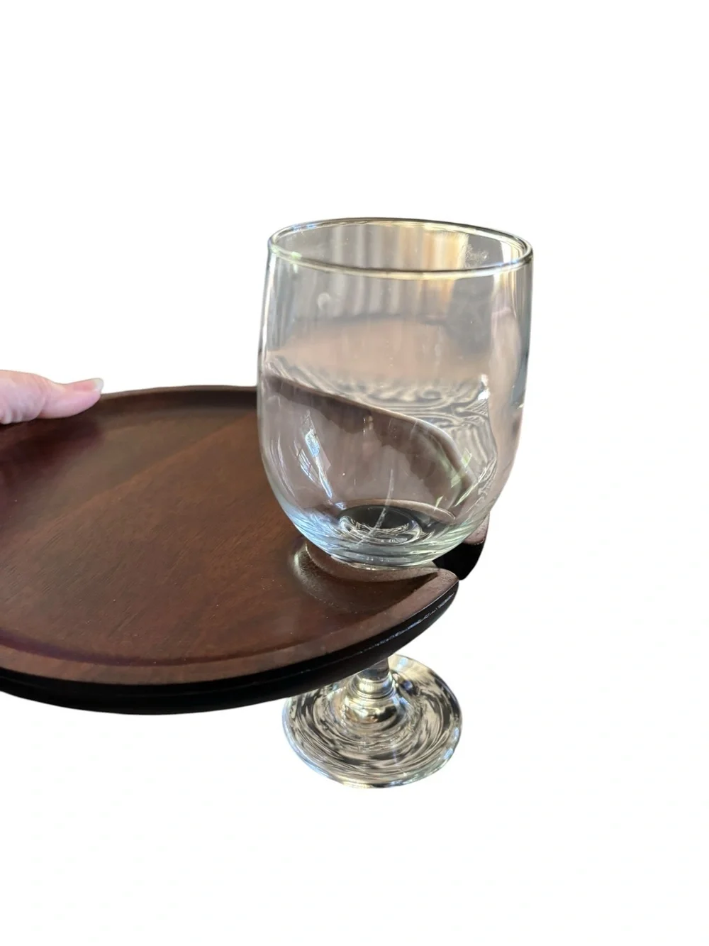 Pottery Barn Set of 4 Wooden Mingling Plates/ Tray Wine Glass Holder Expresso